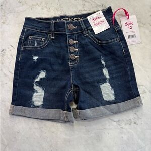 Justice Dark Blue Distressed Denim Rolled-Hem Shorts